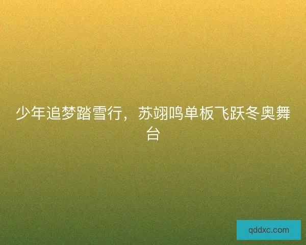 少年追梦踏雪行，苏翊鸣单板飞跃冬奥舞台
